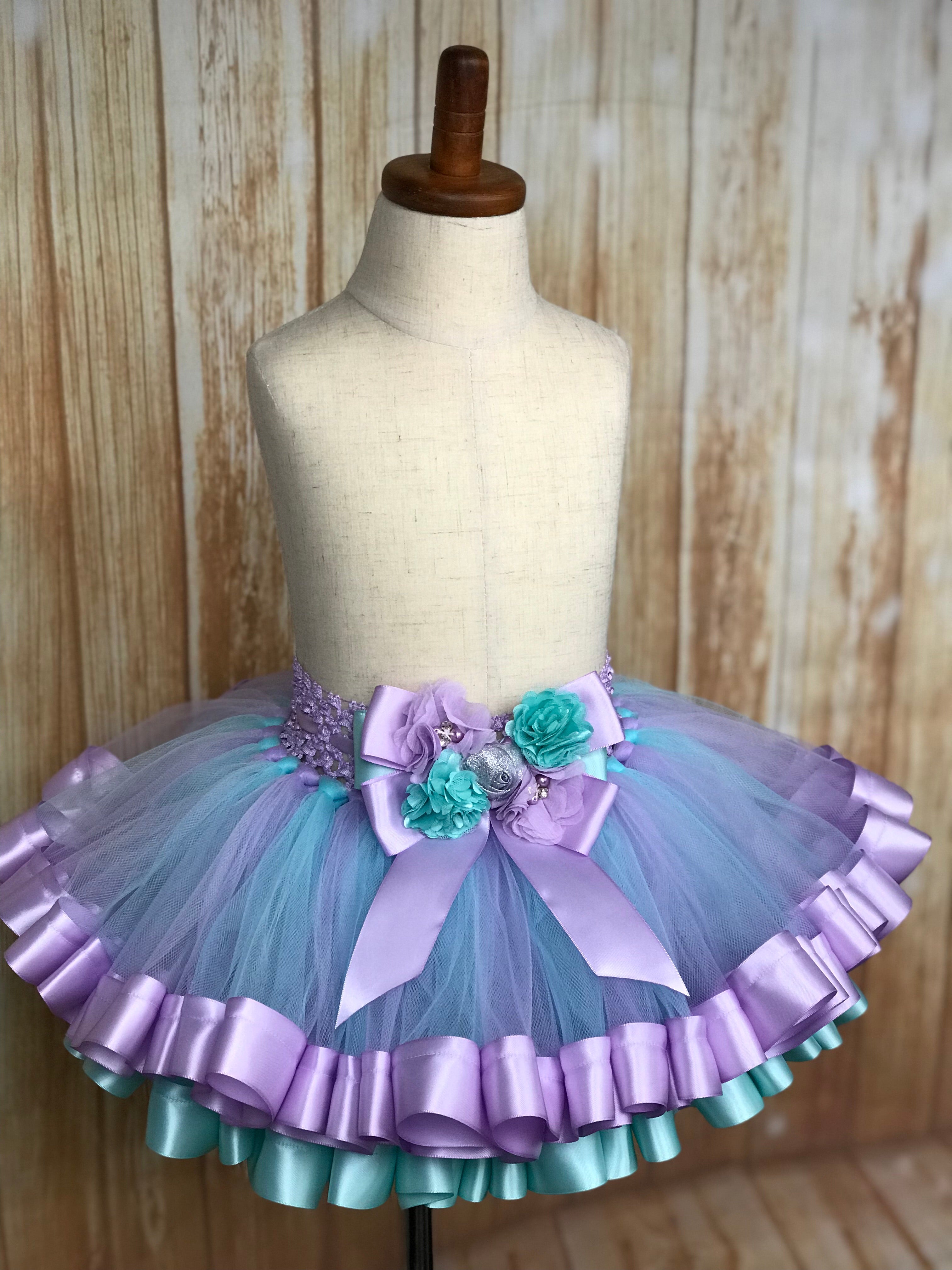 Ribbon Trimmed Tulle Tutu Skirt, customized in any color choice - Little Ladybug Tutus