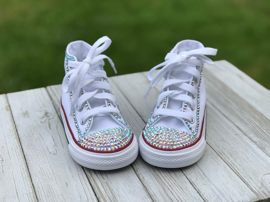 White Converse Bling Sneakers, Big Kid Shoe Size 3-6