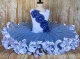 Blue and White Ribbon Trim Tutu, Blue Tutu Dress - Little Ladybug Tutus