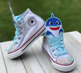 Baby Shark Converse Sneakers, Little Kids Shoe Size 10-2, Blue Baby Shark