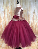 Burgundy and Champagne Tutu Dress, Burgundy Wine Flower Girls Dress, Fall Wedding Flower Girl - Little Ladybug Tutus