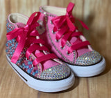 Pink & Turquoise Blinged Converse Shoes, Little Kids Shoe Size 11-3