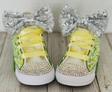 Princess Tiana Blinged Converse Sneakers, Infants and Toddler Shoe Size 2-9 (Hard Sole)