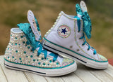 Frozen Elsa Blinged Converse, Infants and Toddler Shoe Size 2-9 (Hard Sole)