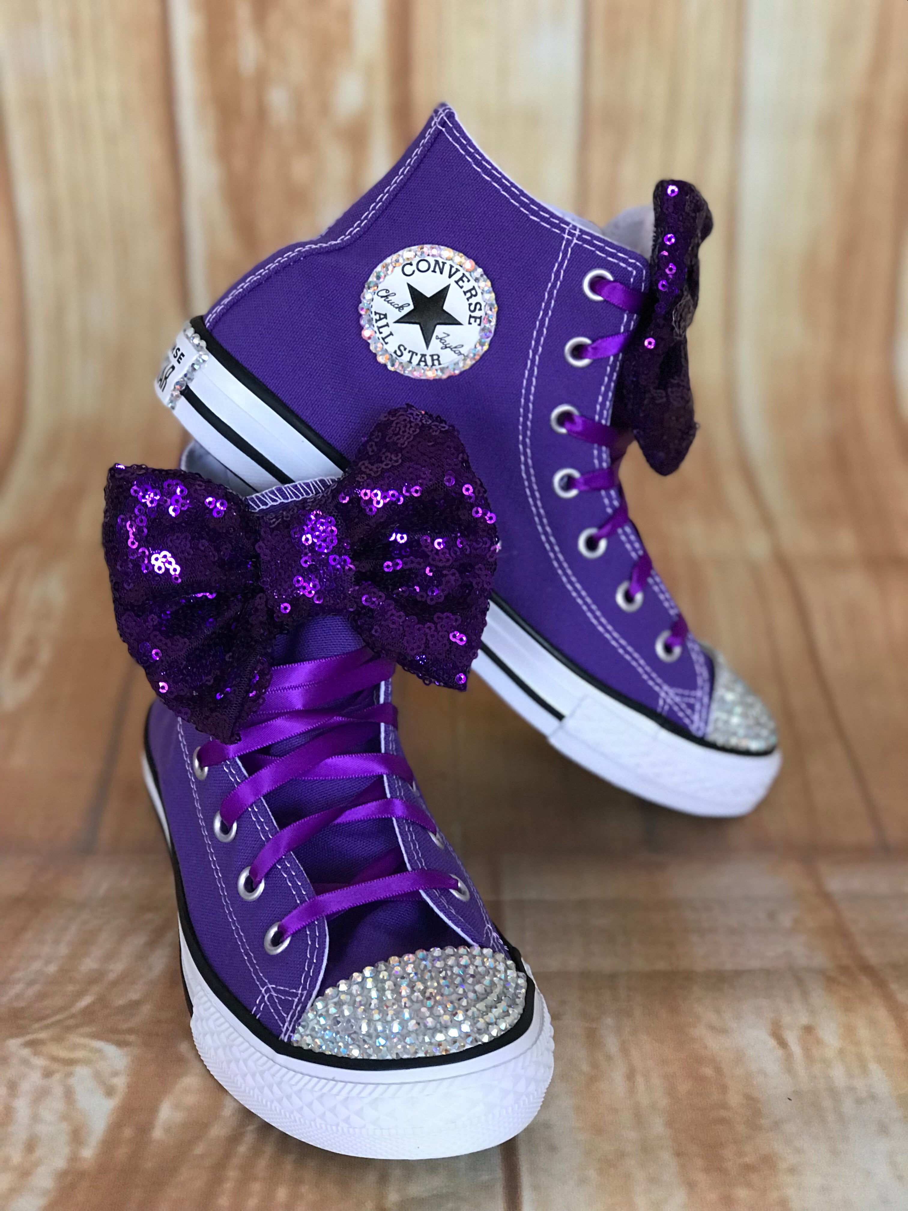 Purple Touch of Bling Converse Sneakers, Little Kids Shoe Size 11