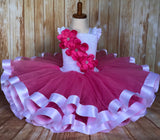 Pink and White Ribbon Trim Tutu, Pink Tutu Dress - Little Ladybug Tutus