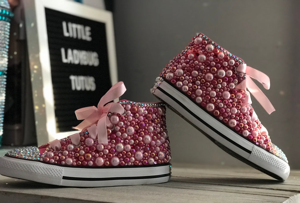 Pink Blinged Converse Shoes, Infants and Toddler Shoe Size 2-10 (Hard Sole)