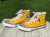 Yellow Blinged Converse Sneakers, Infants and Toddler Shoe Size 2-9 (Hard Sole)