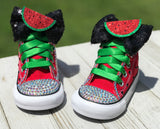 Watermelon Blinged Converse, Infants and Toddler Shoe Size 2-9 (Hard Sole)