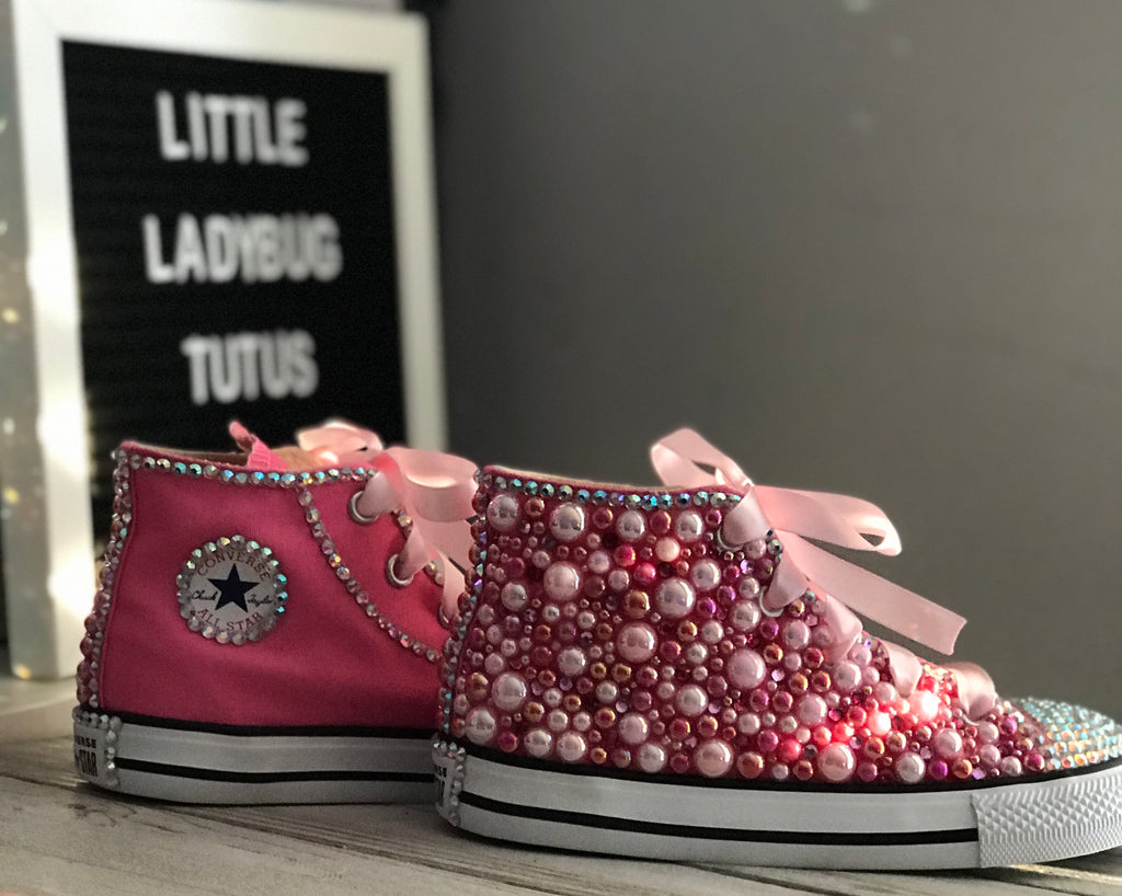Pink Blinged Converse Shoes, Big Kids Shoe Size 3-6
