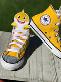 Baby Shark Converse, Infants and Toddler Shoe Size 2-9 (Hard Sole), Yellow Baby Shark