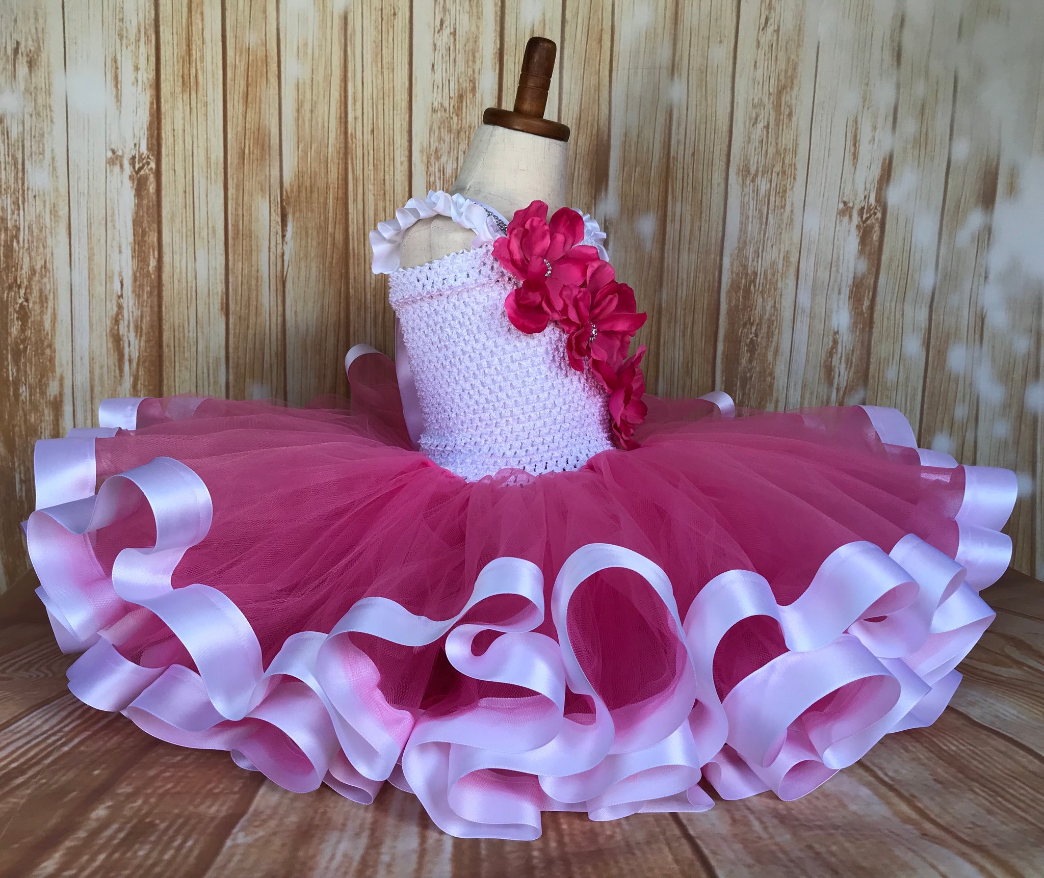 Pink and White Ribbon Trim Tutu, Pink Tutu Dress