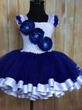 Royal Blue and White Ribbon Trim Tutu, Blue Tutu Dress - Little Ladybug Tutus
