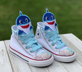 Baby Shark Converse Sneakers, Little Kids Shoe Size 10-2, Blue Baby Shark