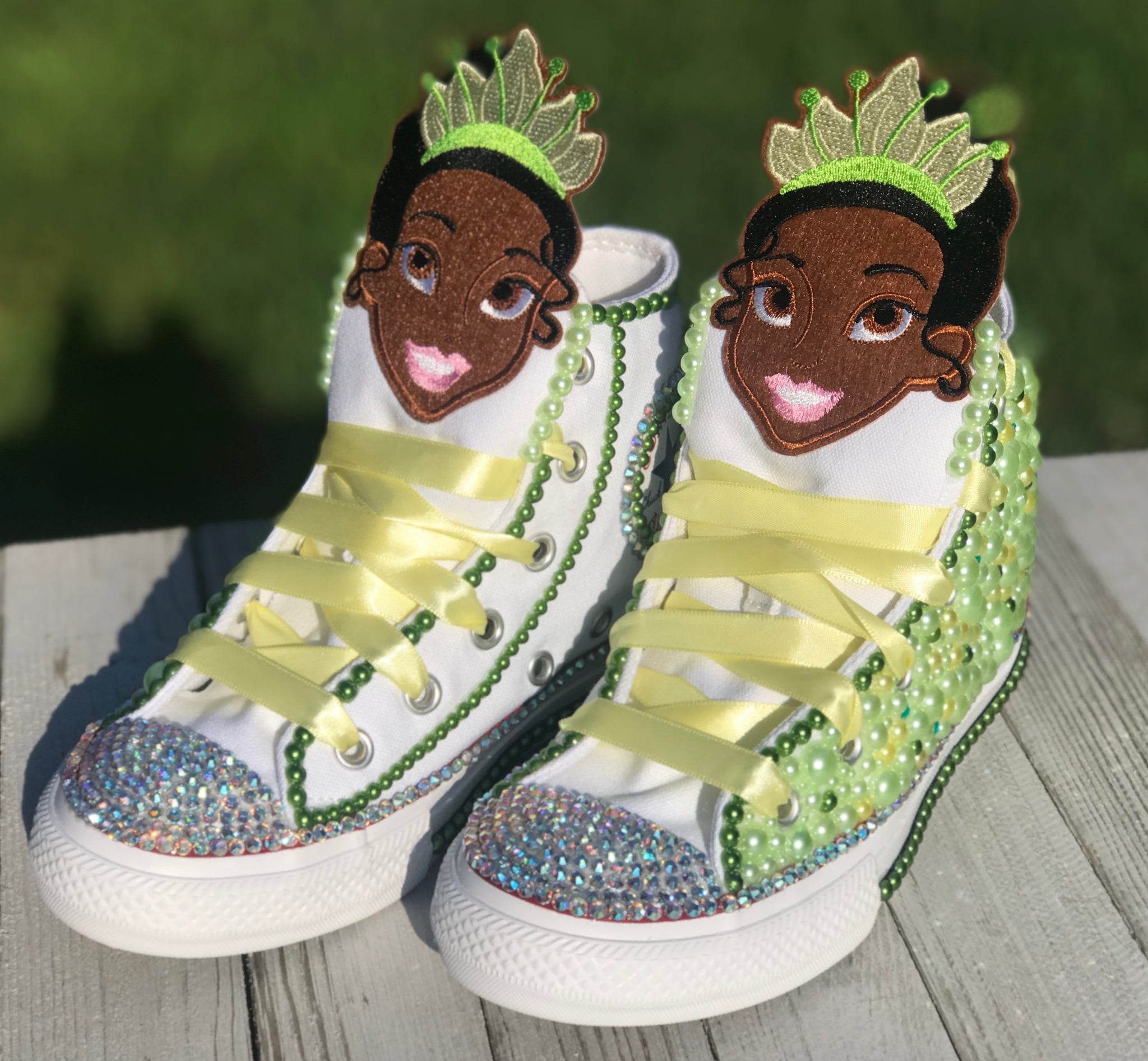 Princess Tiana Custom Converse, Kids Shoe Size 10-3