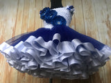 Royal Blue and White Ribbon Trim Tutu, Blue Tutu Dress - Little Ladybug Tutus