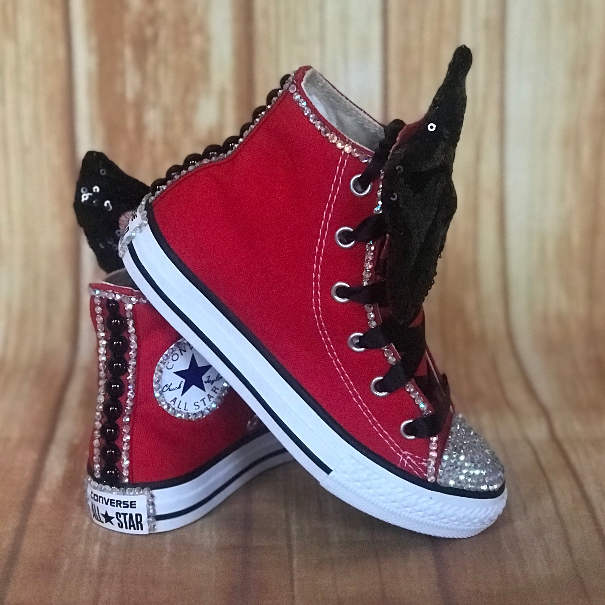 Red Touch of Bling Converse Sneakers Little Kids Shoe Size 10 2 Little Ladybug Tutus