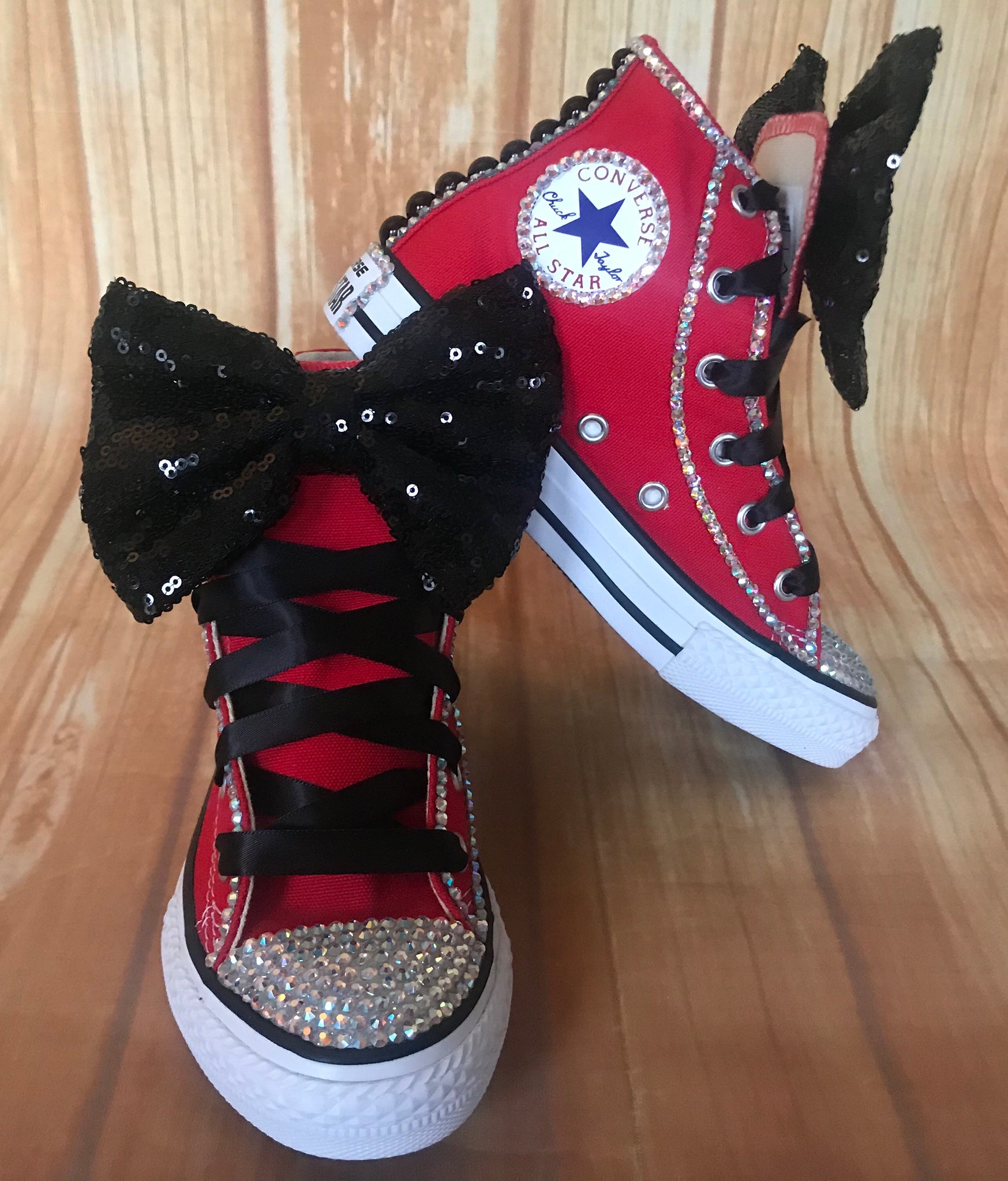 Red Converse of Bling Sneakers, Big Kids Shoe Size 3-6 Little Tutus